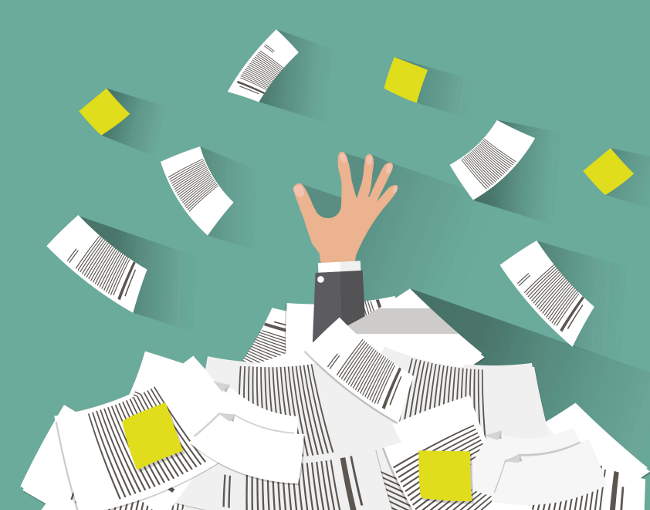 illustration of person drowning in paperwork
