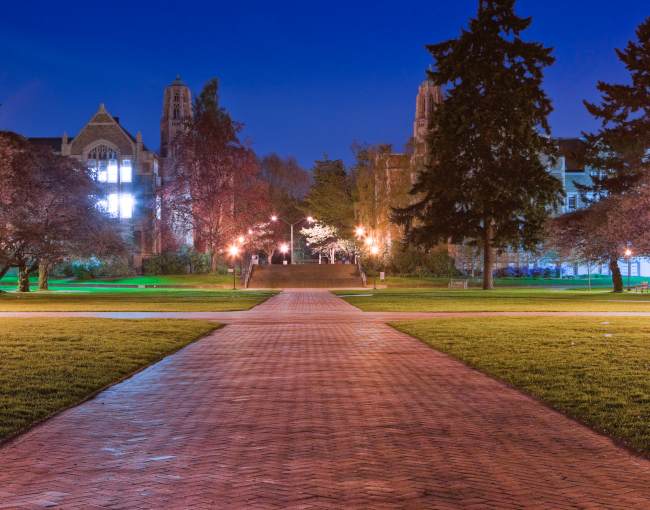 College campus at night