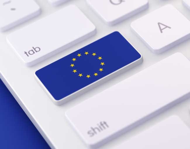 Keyboard with EU flag overlaid on key
