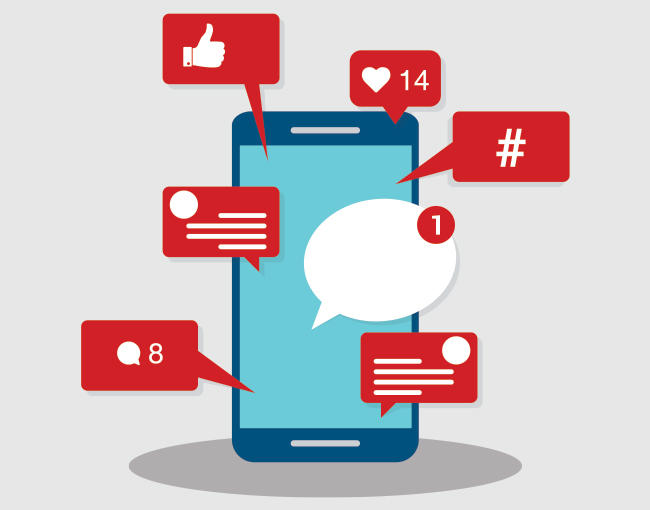 Illustration of a smartphone using social media