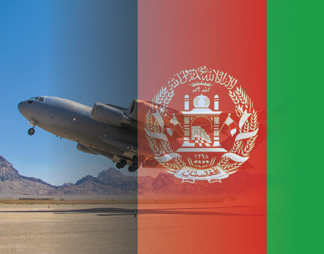 Plane and the Afghani flag