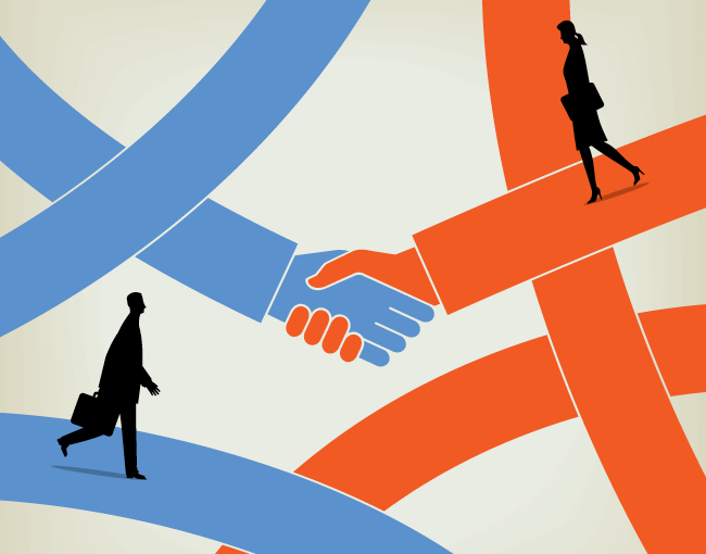 illustration of shaking hands, businesspeople