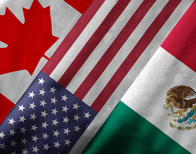 Flags of US, Mexico and Canada